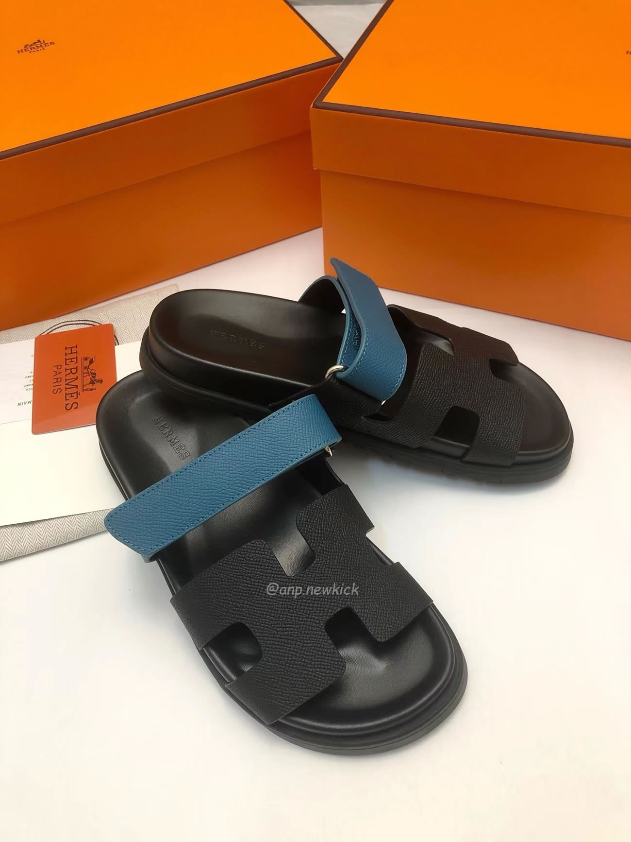 Hermes Chypre Sandal Noir Bleu Celeste (4) - newkick.vip